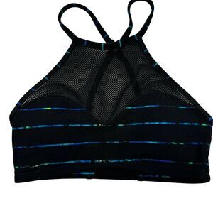 Athleta XXS Swim Bikini High Neck Mesh strappy back Top padded bra sports stripe